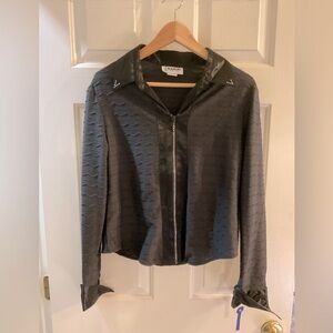 NWT Vintage Banjo Dallas Texas Black and Rhinestone Zip French Cuff Top Large